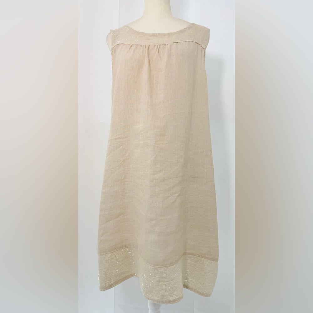 BLU ORCHID sequin MADE IN ITALY linen shift DRESS SMALL